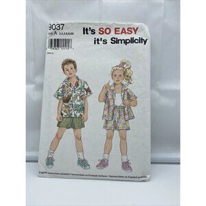 Simplicity 9037 Easy Button Front Shirt & Shorts Set Unisex Boy Girl 2-6X Uncut